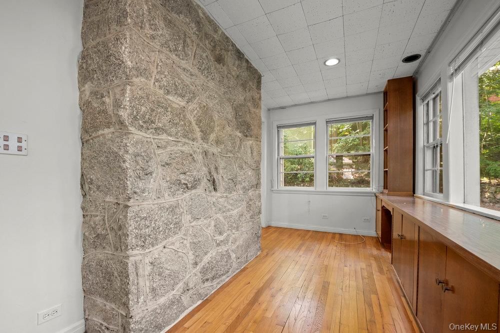 Interior, Recessed Lighting, Stone Walls, Wood Texture Flooring
