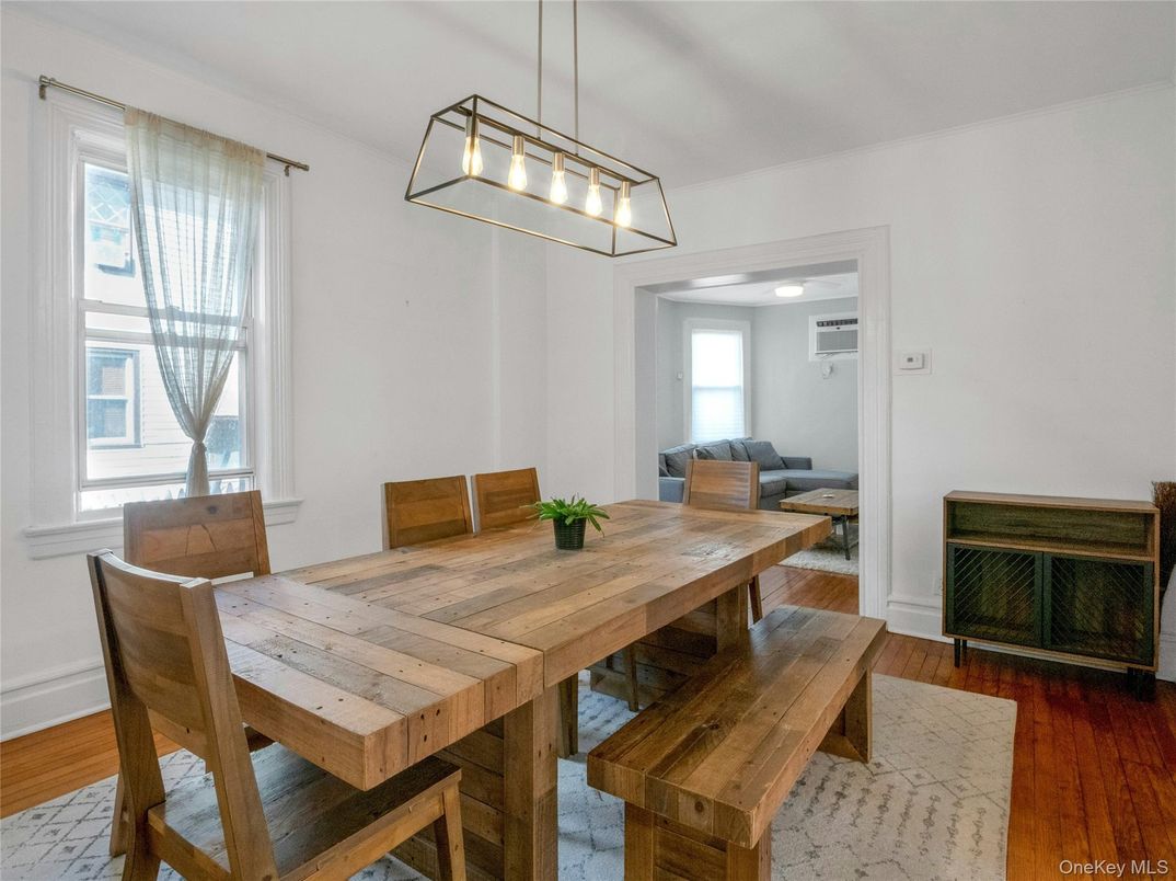 Dining room, Interior, Pendant Lights, Wood Texture Flooring