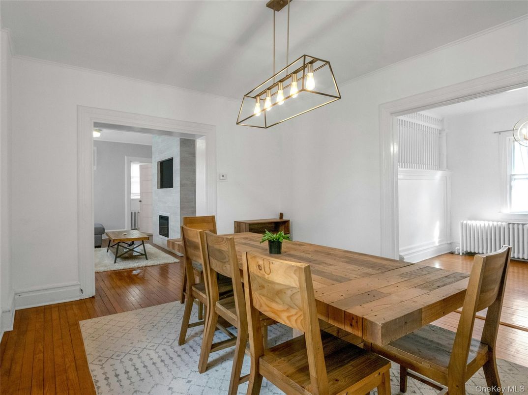 Dining room, Interior, Pendant Lights, Wood Texture Flooring