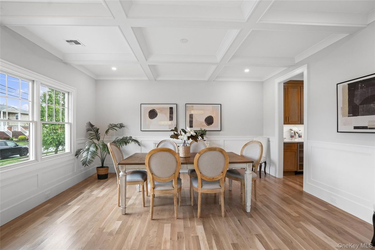Dining room, Interior, Recessed Lighting, Wood Texture Flooring