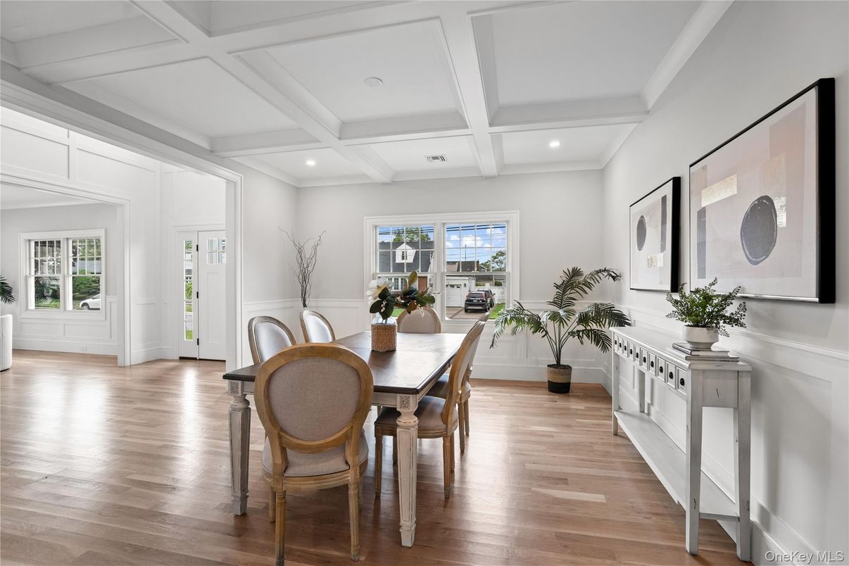 Dining room, Interior, Recessed Lighting, Wood Texture Flooring