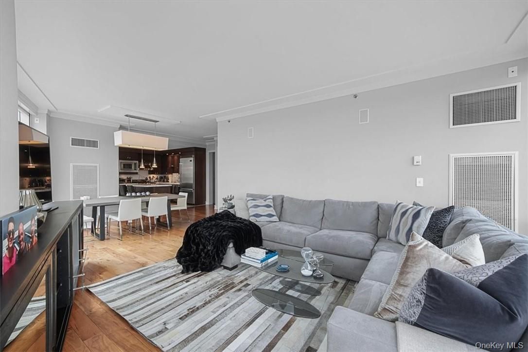 Dining room, Interior, Kitchen, Living room, Pendant Lights, Stainless Steel Appliances, Wood Texture Flooring