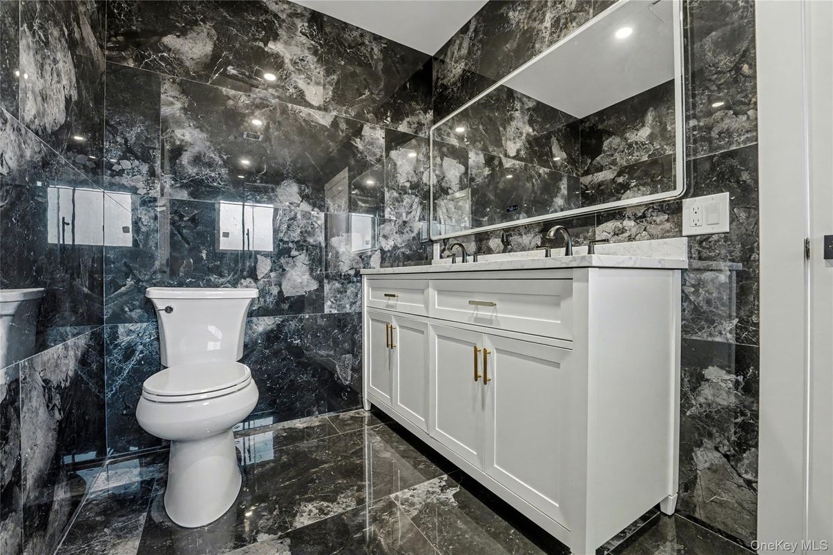 Bathroom, Glass Shower, Interior, Marble, Recessed Lighting