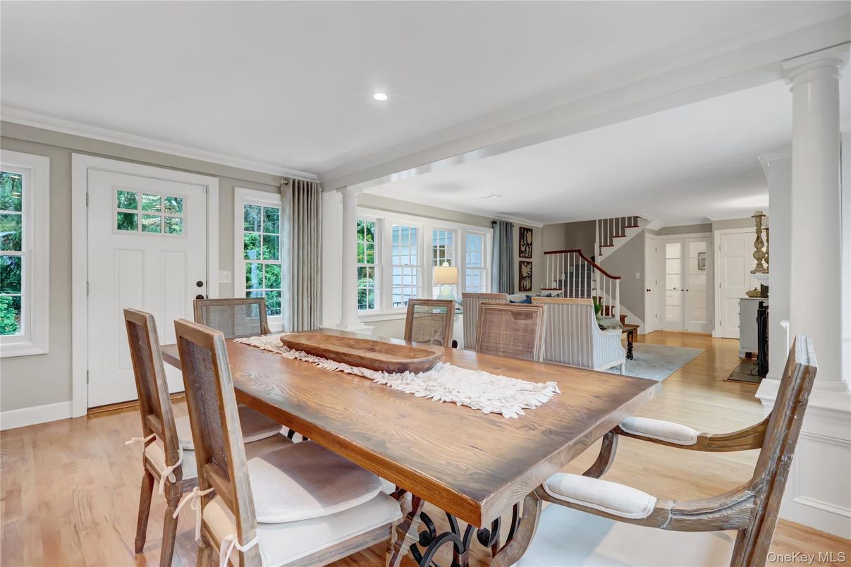 Dining room, Interior, Recessed Lighting, Wood Texture Flooring