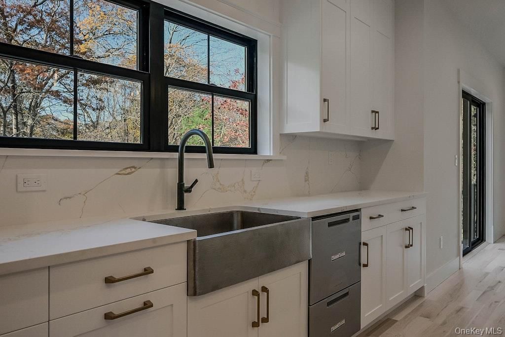 Interior, Kitchen, Marble Walls, Wood Texture Flooring