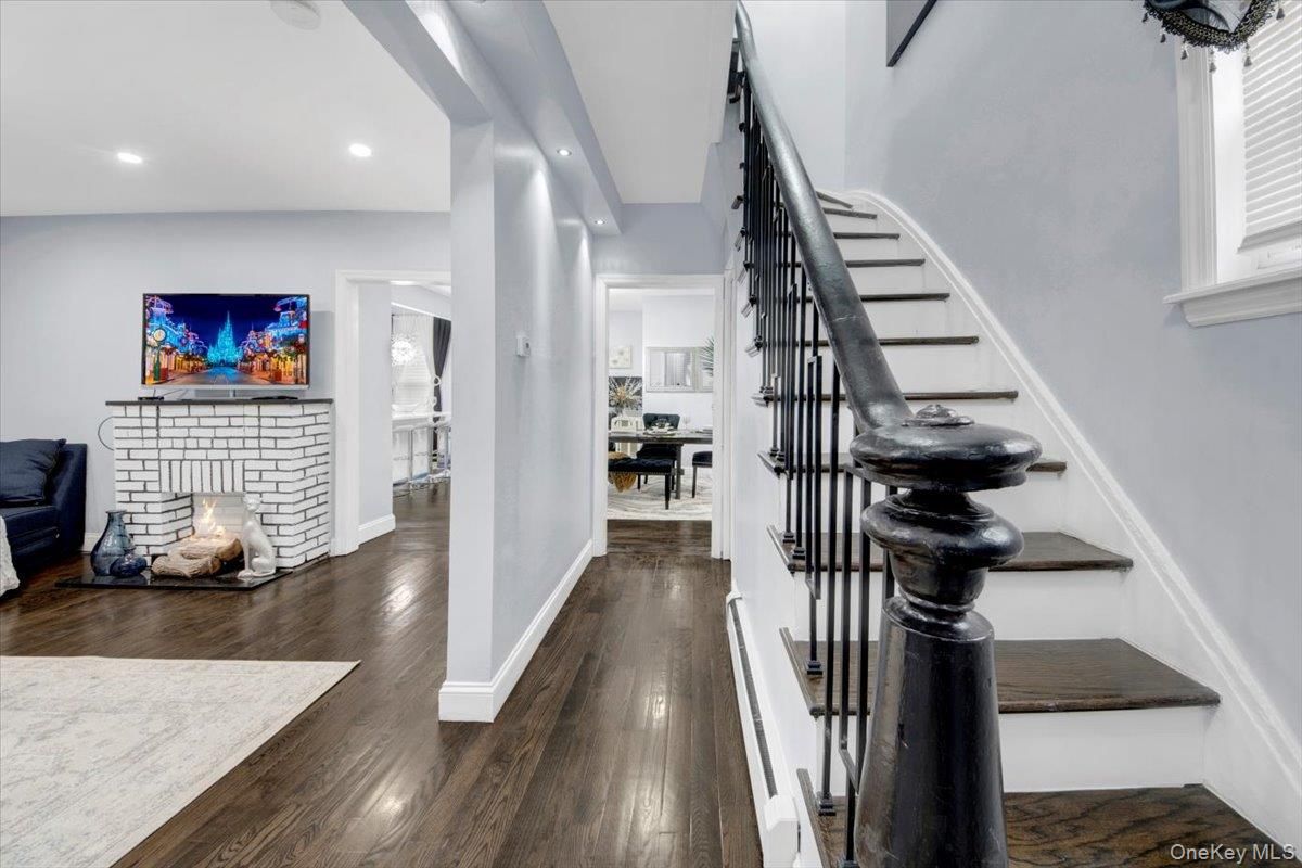 Fireplace, Interior, Recessed Lighting, Wood Texture Flooring