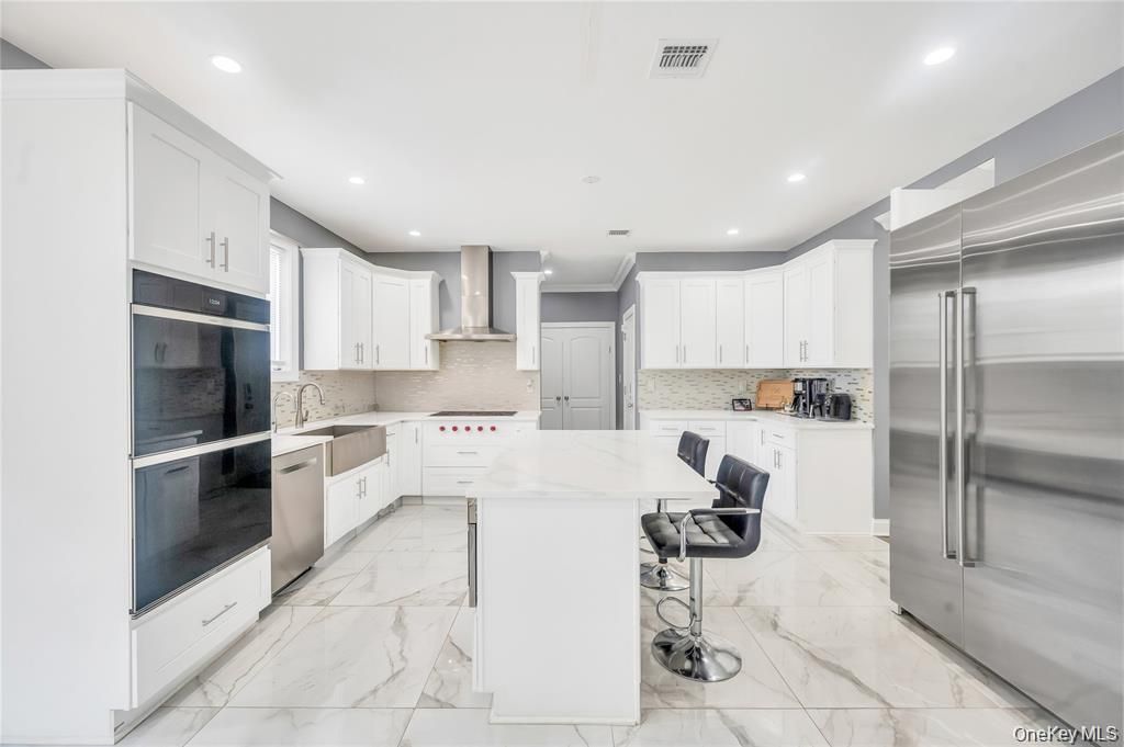 Interior, Kitchen, Marble, Recessed Lighting, Stainless Steel Appliances