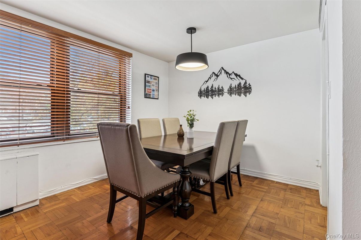 Dining room, Interior, Pendant Lights, Wood Texture Flooring