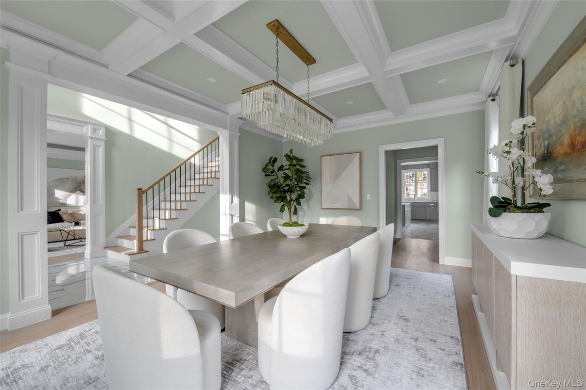 Chandelier, Dining room, Interior, Recessed Lighting, Wood Texture Flooring