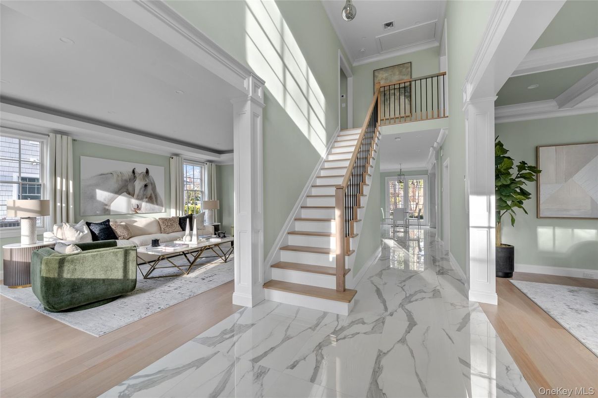 Interior, Living room, Marble, Recessed Lighting, Wood Texture Flooring