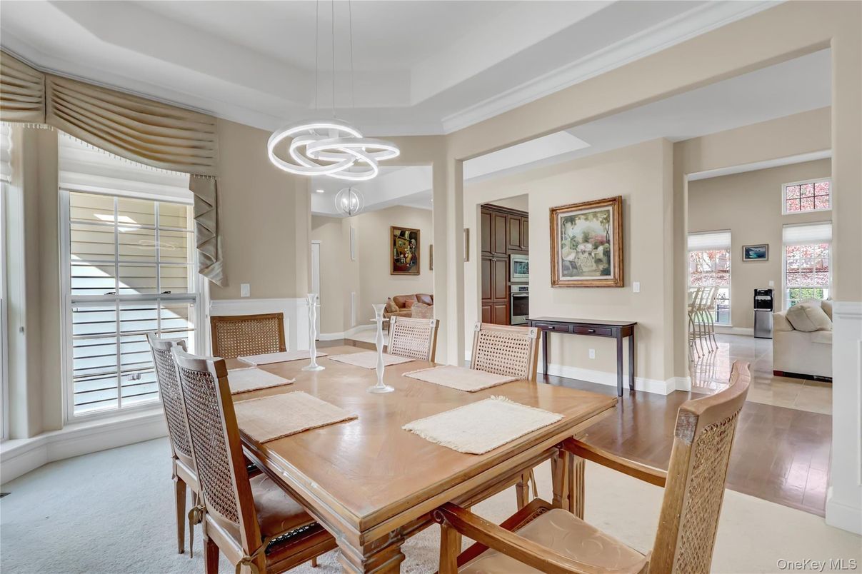 Dining room, Interior, Living room, Pendant Lights, Wood Texture Flooring