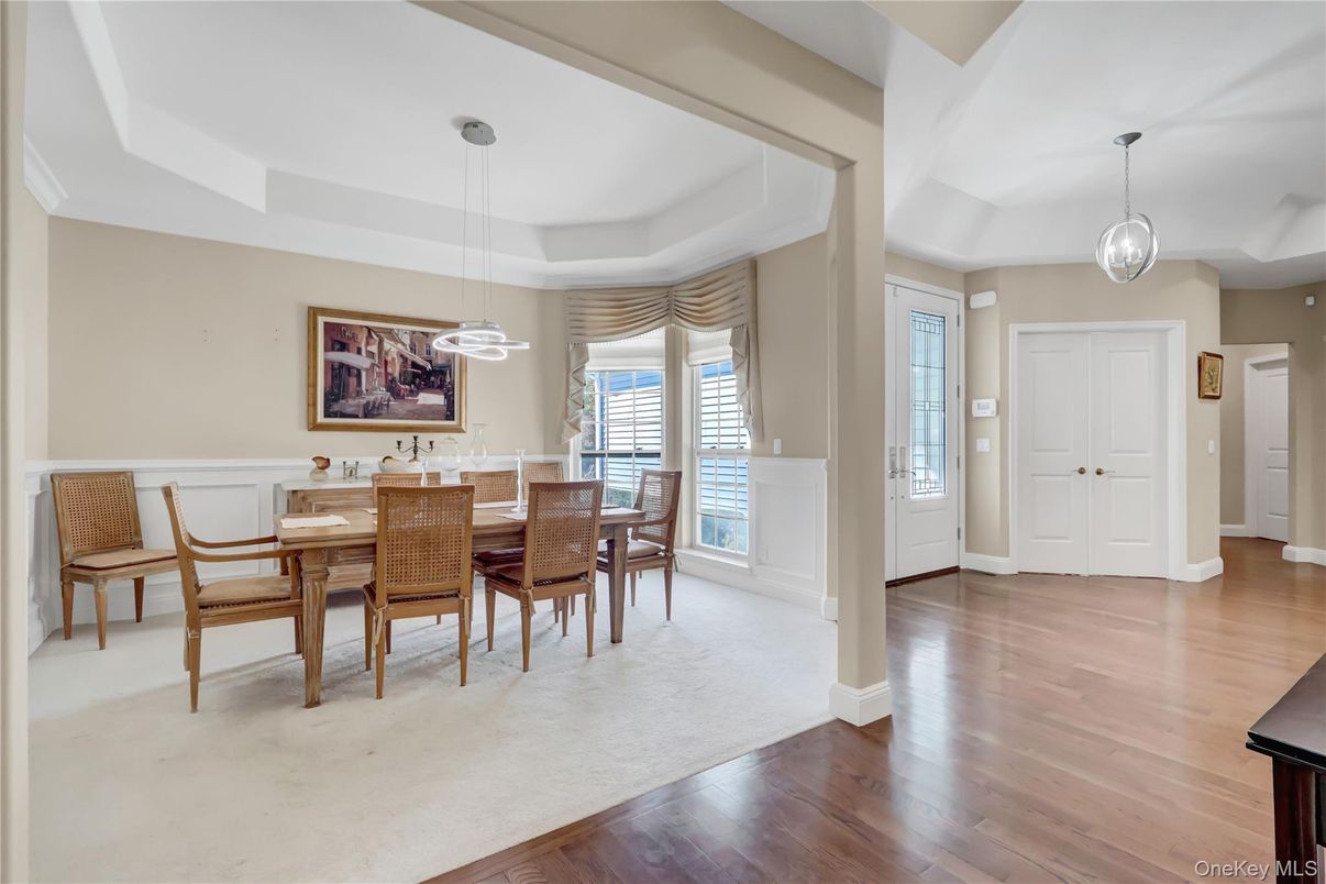 Dining room, Interior, Pendant Lights, Wood Texture Flooring