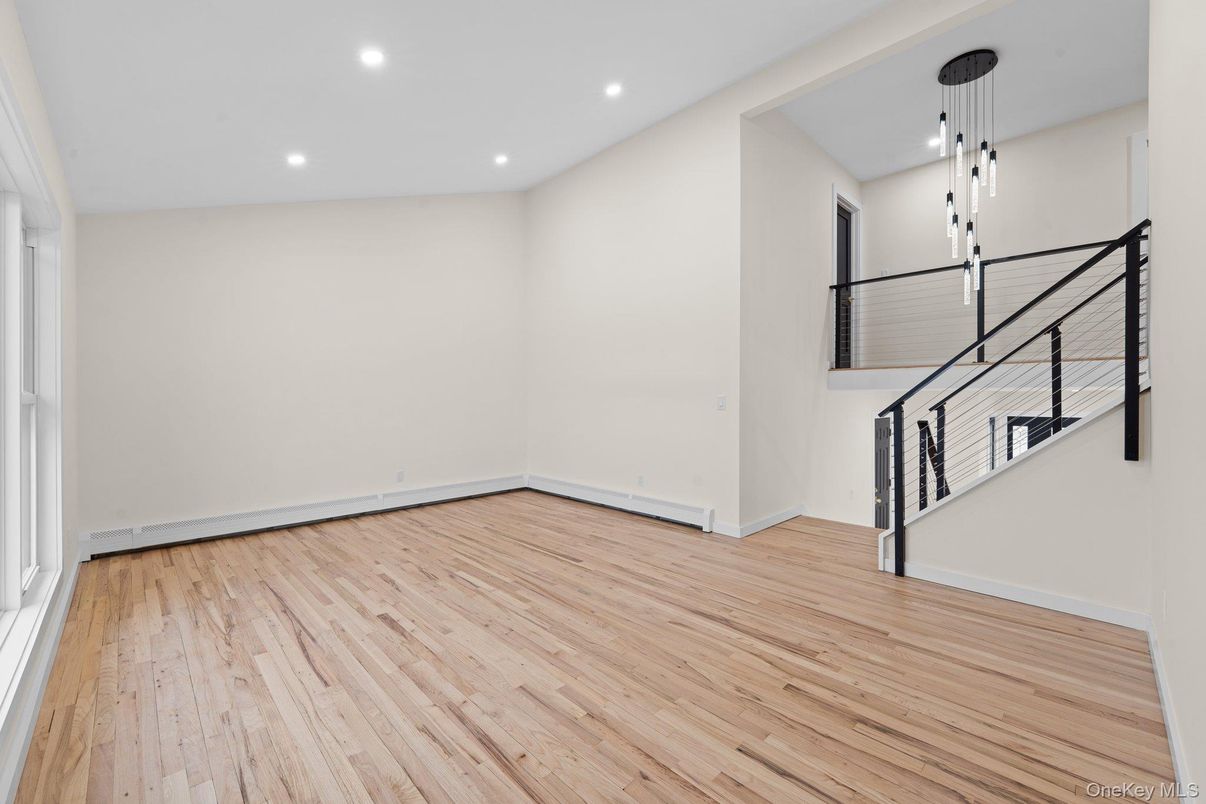 Empty room, Interior, Pendant Lights, Recessed Lighting, Wood Texture Flooring