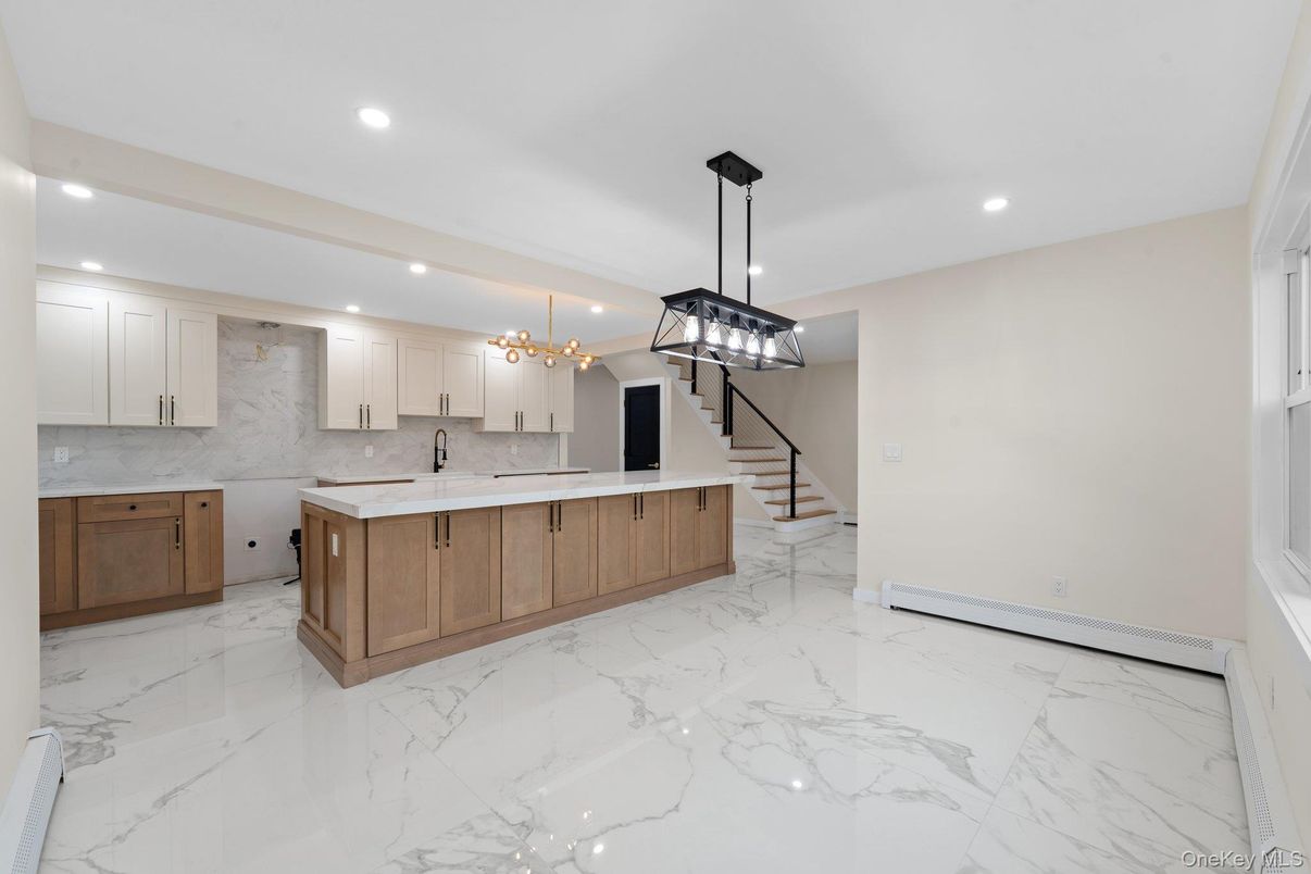 Interior, Kitchen, Marble, Pendant Lights, Recessed Lighting