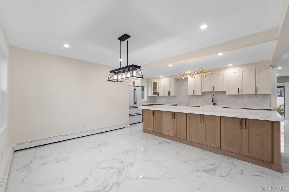 Interior, Kitchen, Marble, Pendant Lights, Recessed Lighting