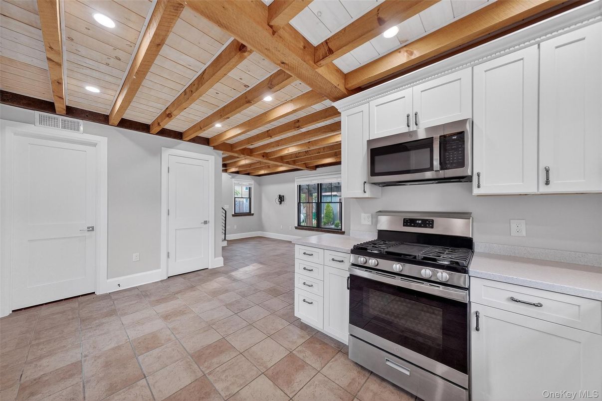 Interior, Kitchen, Recessed Lighting, Stainless Steel Appliances, Wooden Beams, Wooden Ceilings