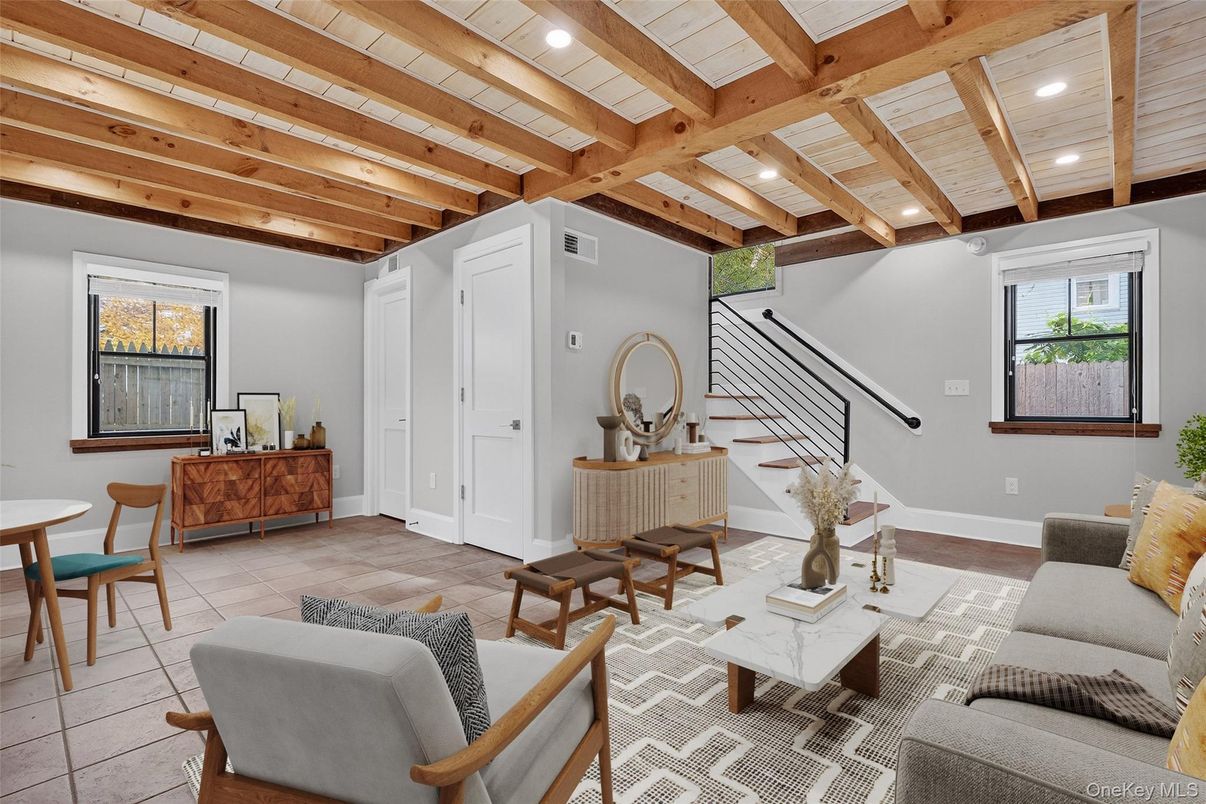 Interior, Living room, Recessed Lighting, Wooden Beams, Wooden Ceilings