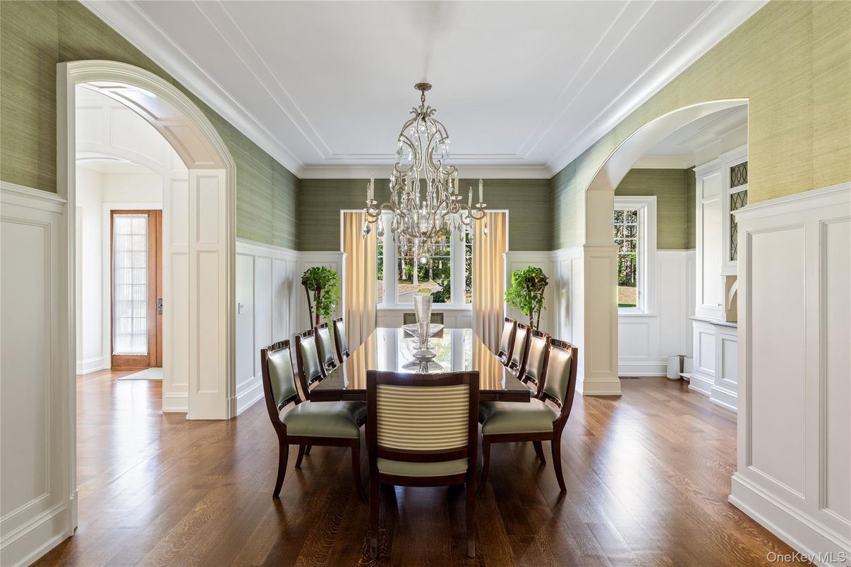 Chandelier, Dining room, Interior, Wood Texture Flooring