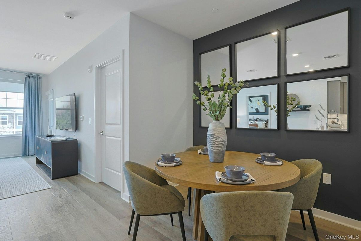Dining room, Interior, Recessed Lighting, Wood Texture Flooring