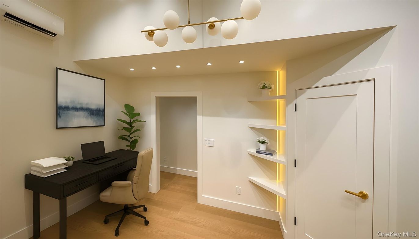 Home Office, Interior, Recessed Lighting, Wood Texture Flooring