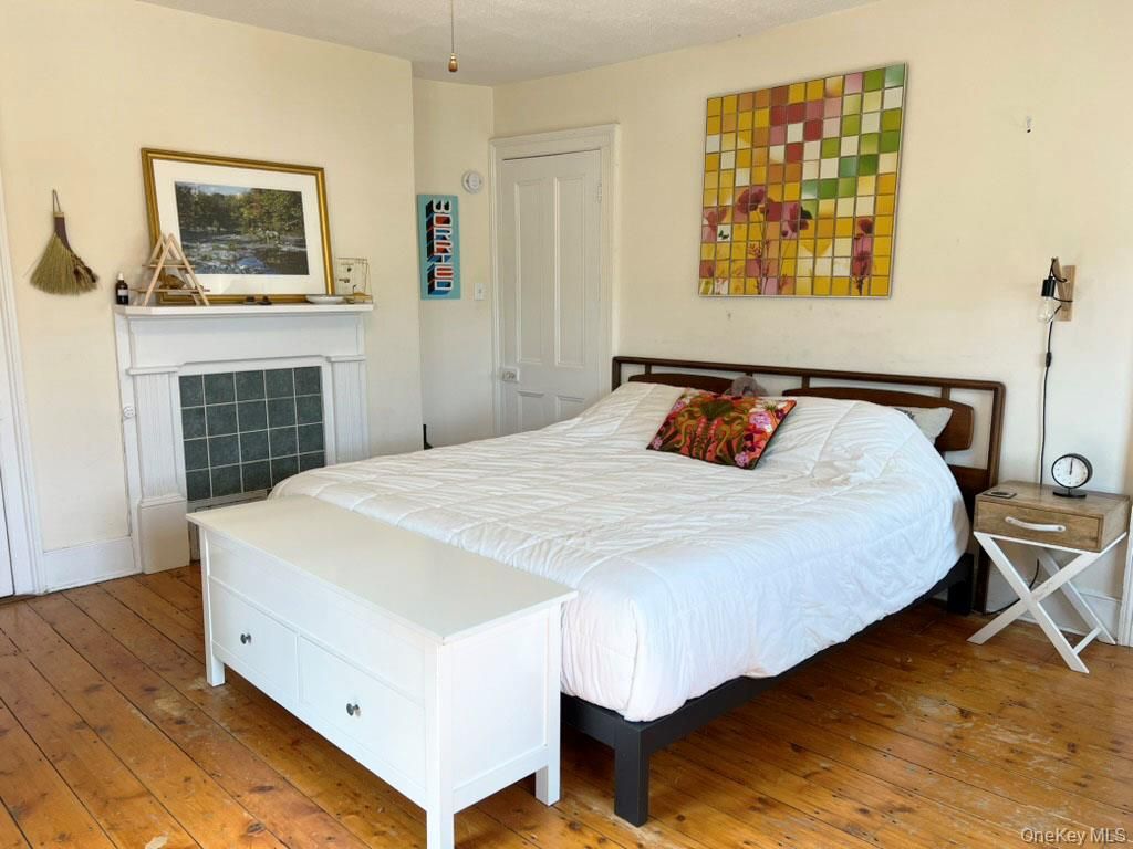 Bedroom, Fireplace, Interior, Wood Texture Flooring