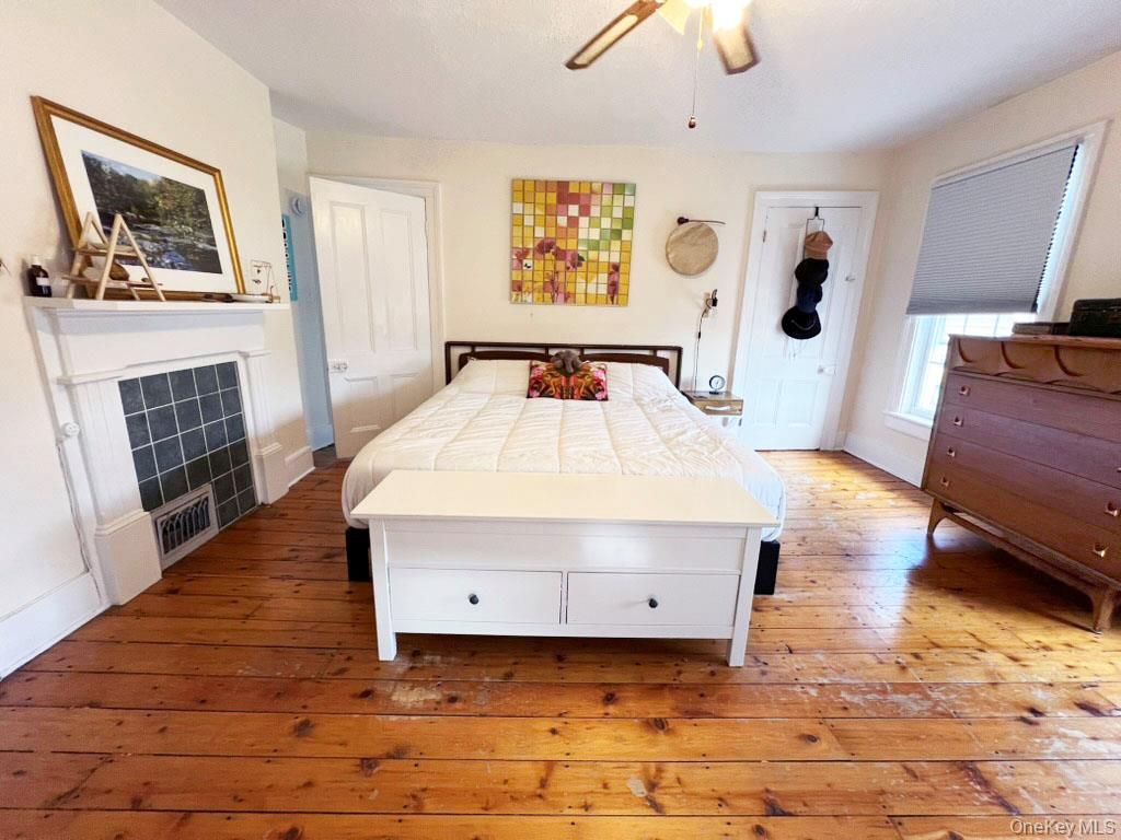 Bedroom, Fireplace, Interior, Wood Texture Flooring