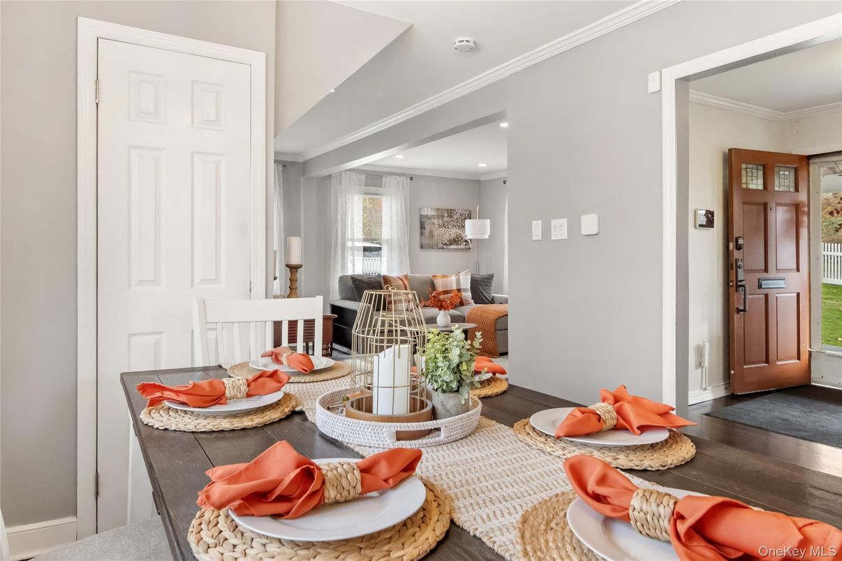 Dining room, Interior, Recessed Lighting, Wood Texture Flooring