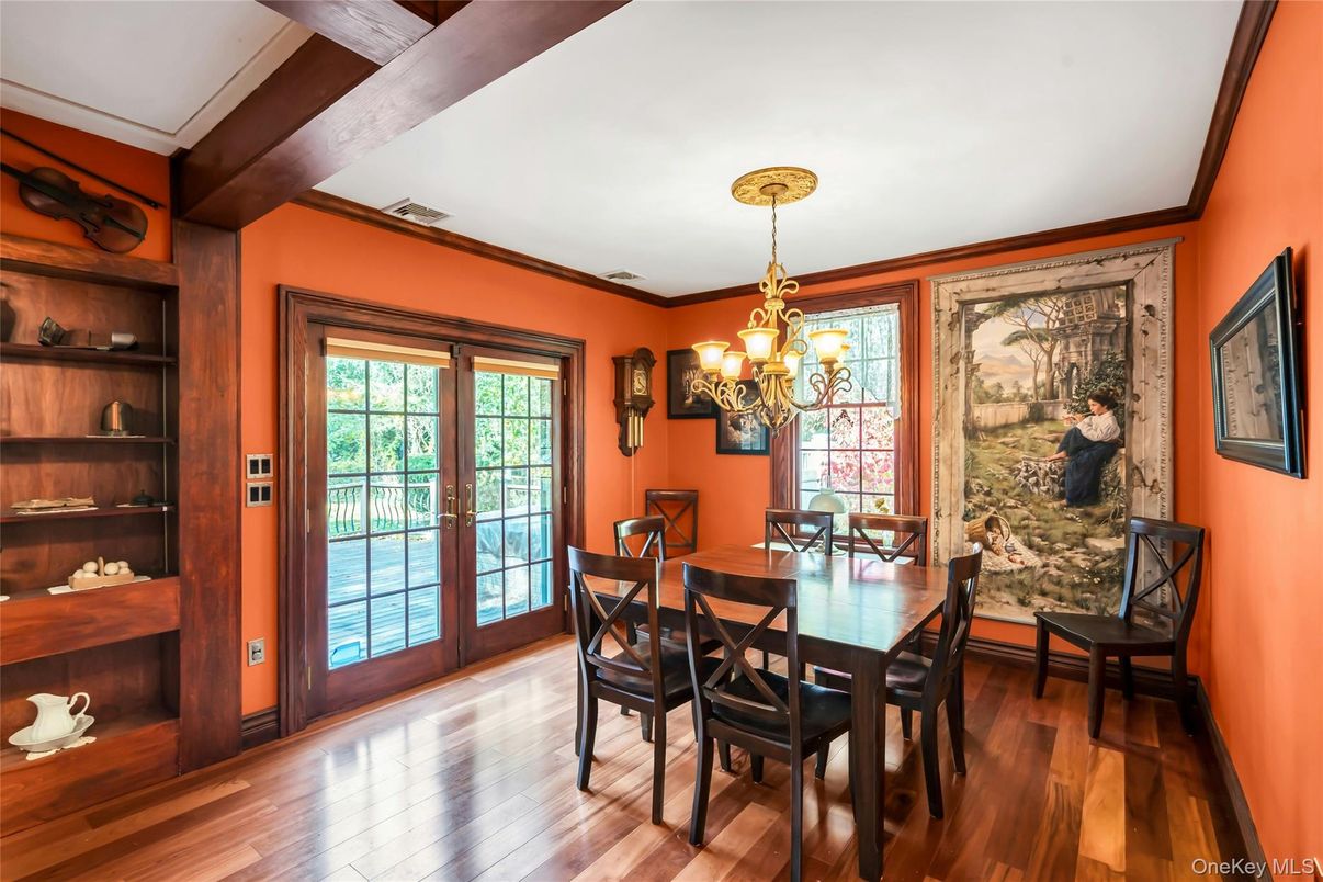 Chandelier, Dining room, Interior, Wood Texture Flooring