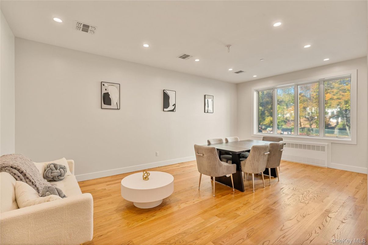 Dining room, Interior, Recessed Lighting, Wood Texture Flooring