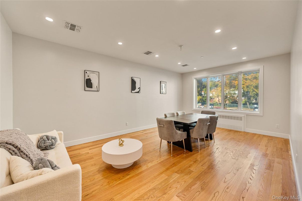 Dining room, Interior, Recessed Lighting, Wood Texture Flooring