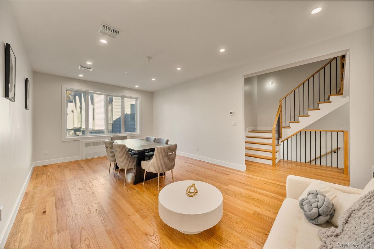 Dining room, Interior, Recessed Lighting, Wood Texture Flooring