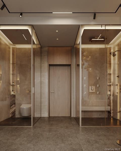 Bathroom, Glass Shower, Interior, Recessed Lighting
