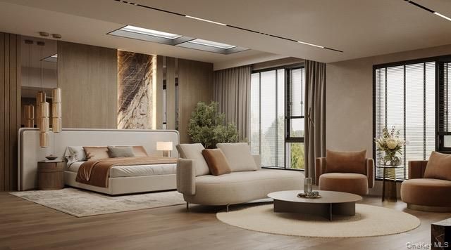 Bedroom, Interior, Living room, Recessed Lighting, Wood Texture Flooring