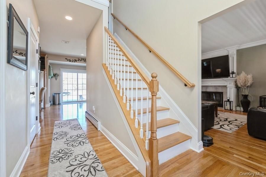 Fireplace, Interior, Recessed Lighting, Wood Texture Flooring