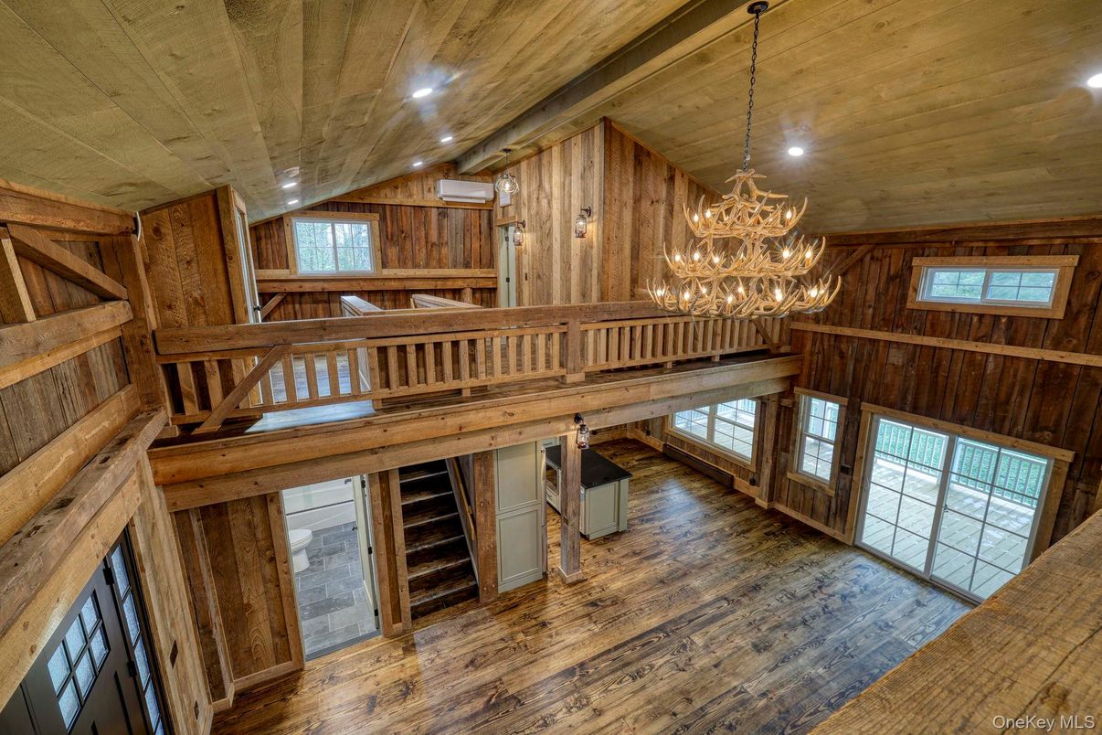 Chandelier, Interior, Recessed Lighting, Wooden Beams, Wooden Ceilings, Wood Texture Flooring, Wooden Walls