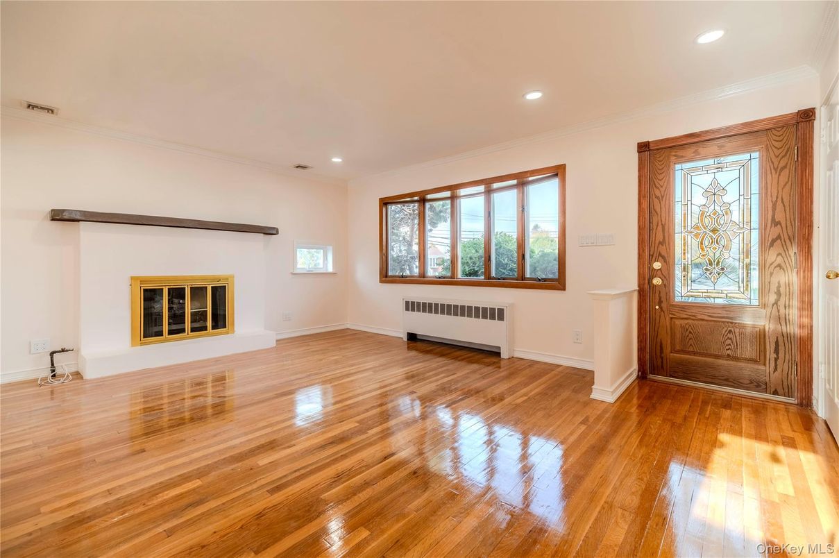Empty room, Fireplace, Interior, Recessed Lighting, Wood Texture Flooring