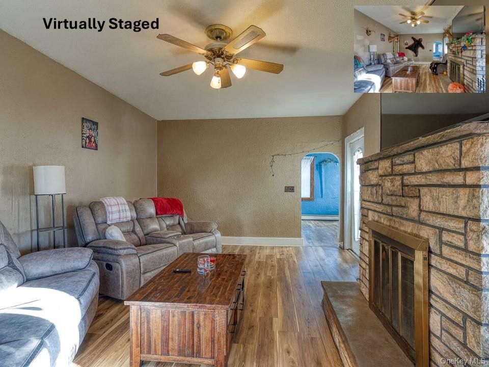 Fireplace, Interior, Living room, Stone Walls, Wood Texture Flooring