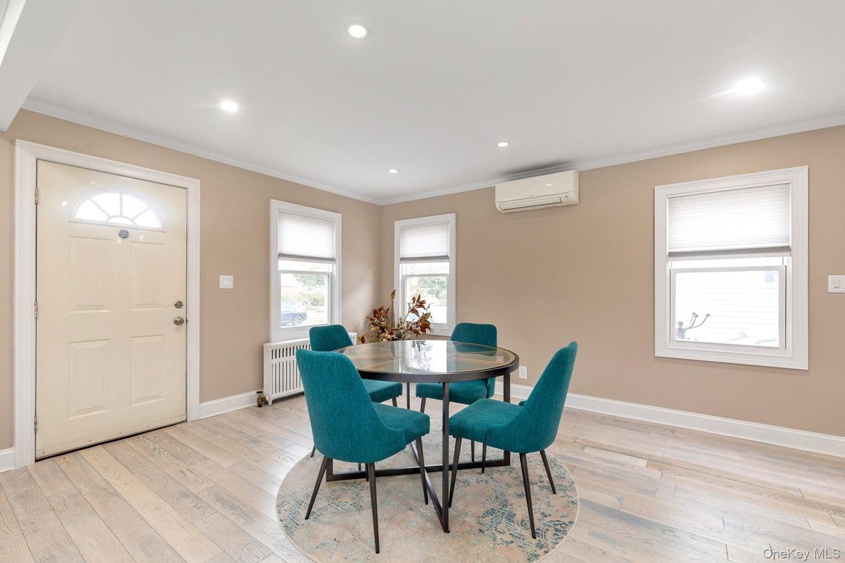 Dining room, Interior, Recessed Lighting, Wood Texture Flooring