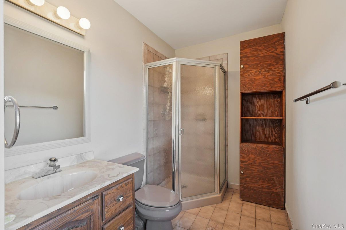 Bathroom, Glass Shower, Interior, Wood Texture Flooring