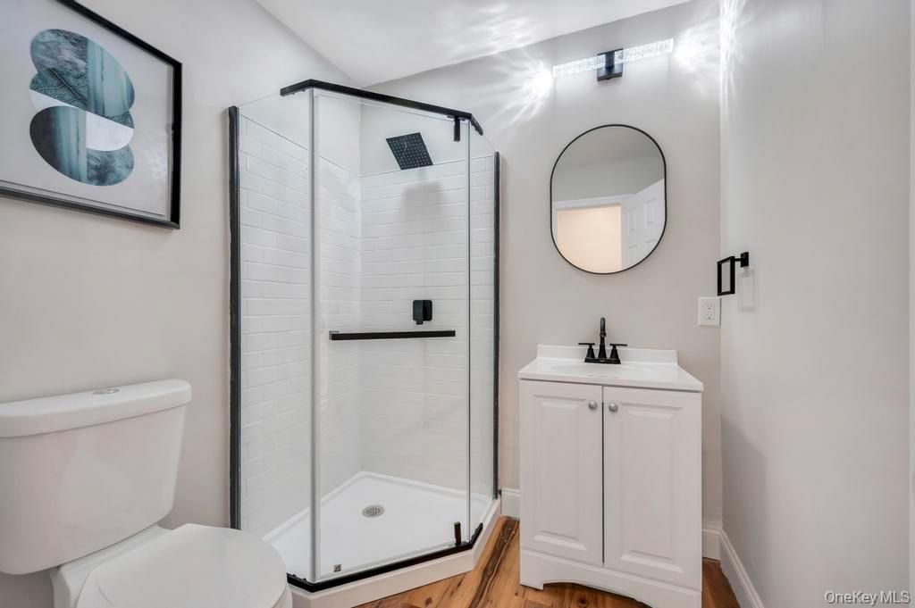 Bathroom, Glass Shower, Interior, Wood Texture Flooring