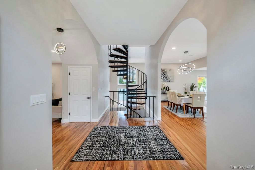 Dining room, Interior, Pendant Lights, Recessed Lighting, Wood Texture Flooring