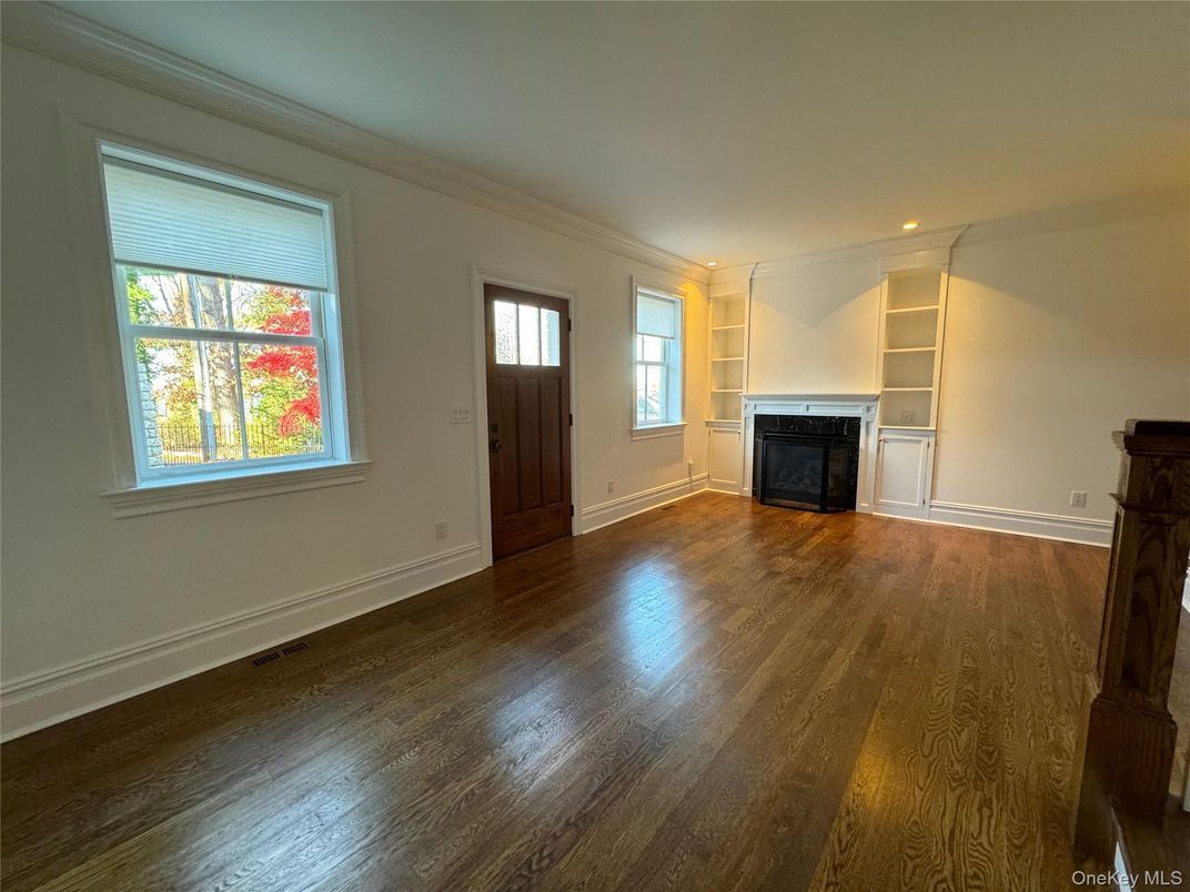 Empty room, Fireplace, Interior, Recessed Lighting, Wood Texture Flooring