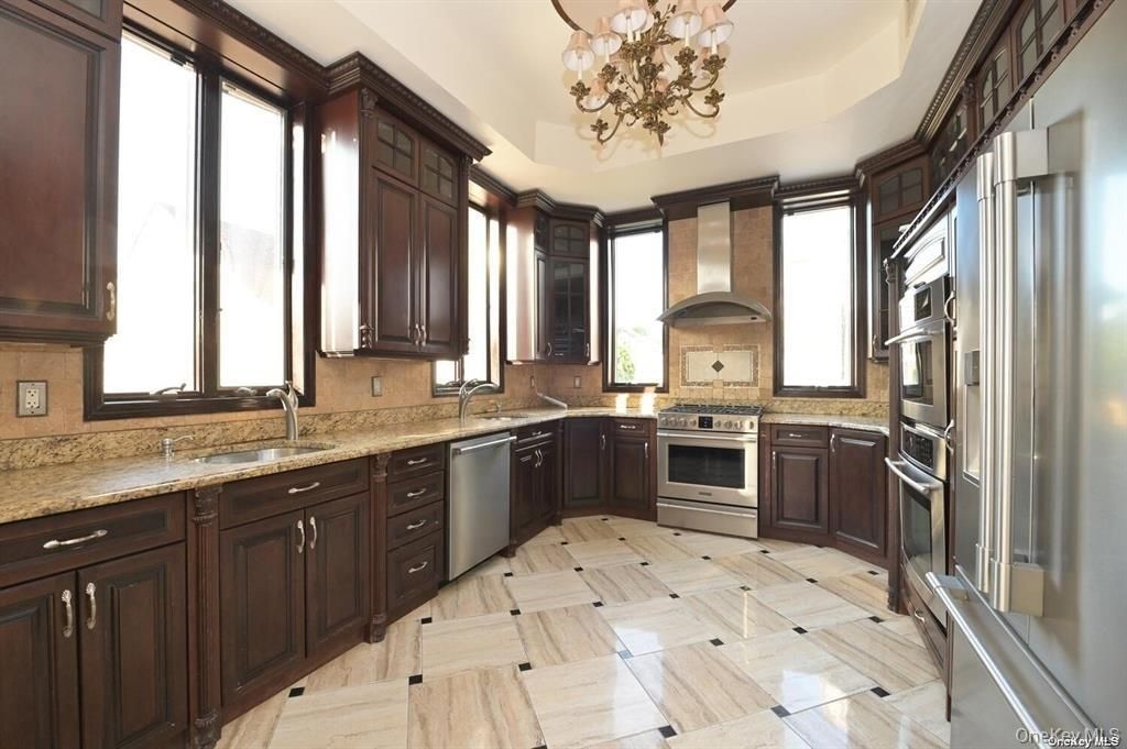Chandelier, Interior, Kitchen, Stainless Steel Appliances