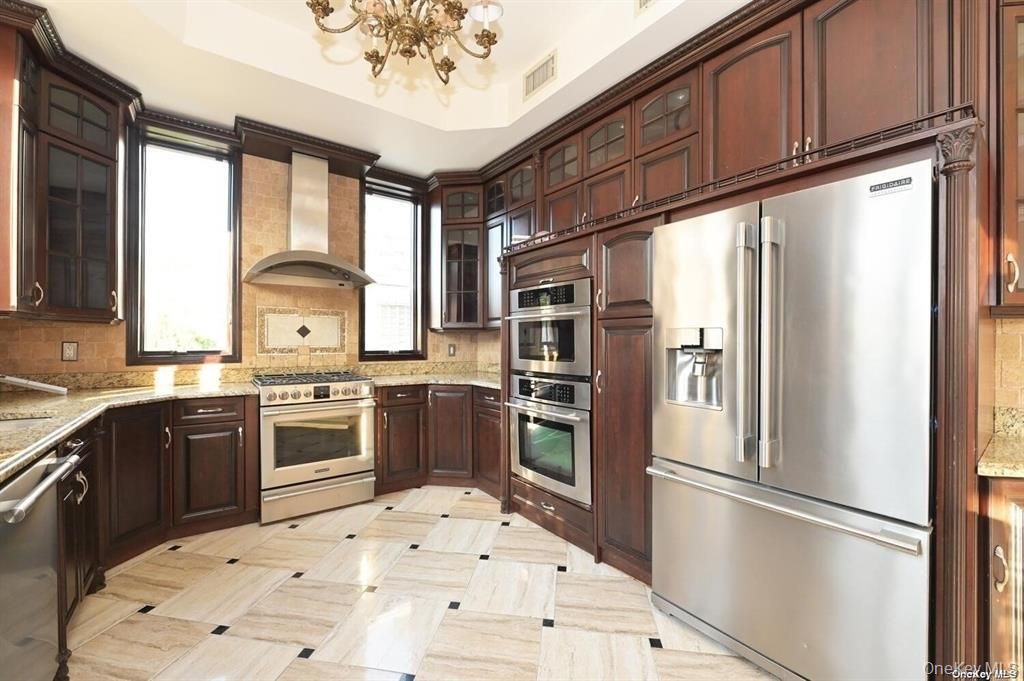 Chandelier, Interior, Kitchen, Stainless Steel Appliances