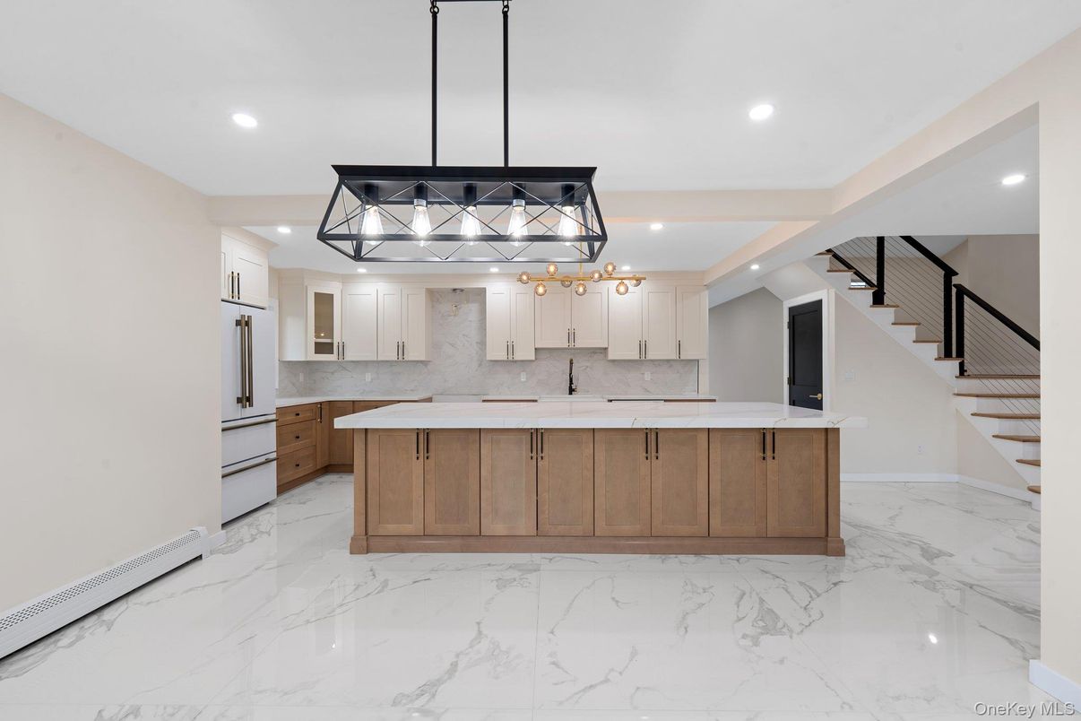 Interior, Kitchen, Marble, Pendant Lights, Recessed Lighting