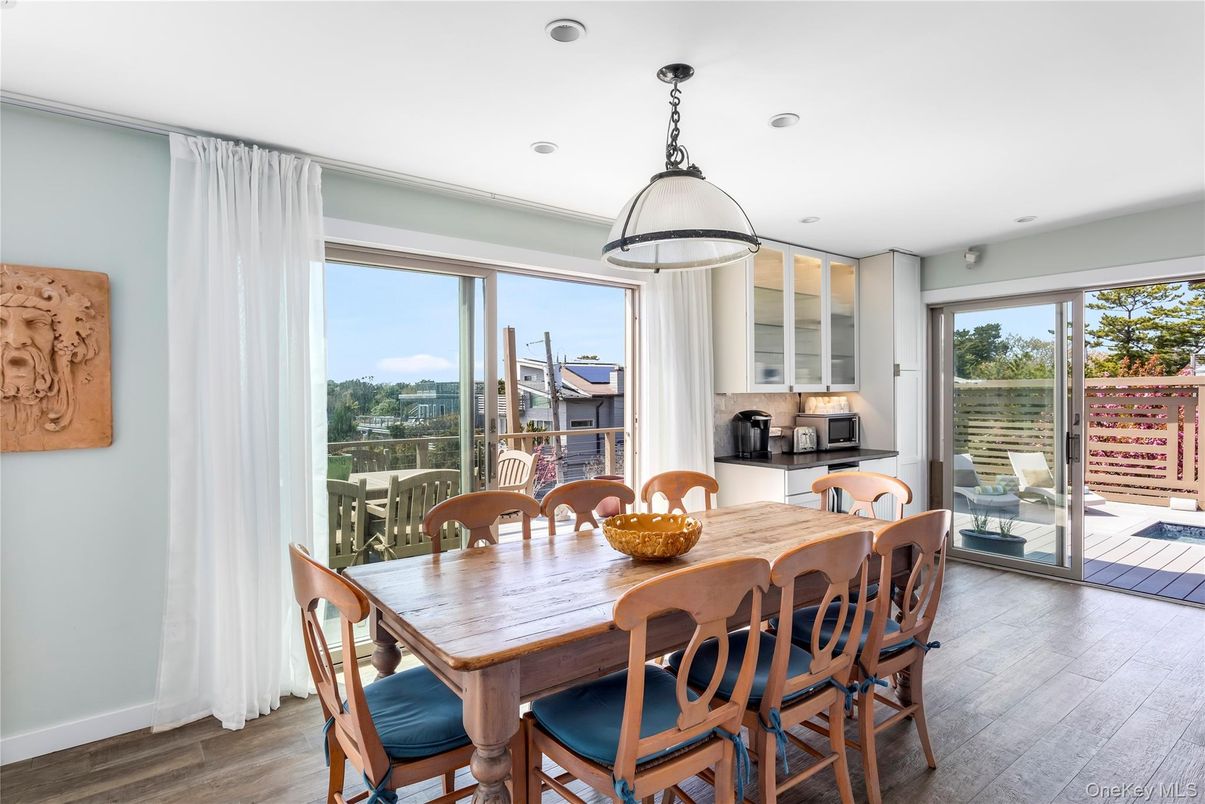 Dining room, Interior, Pendant Lights, Recessed Lighting, Wood Texture Flooring