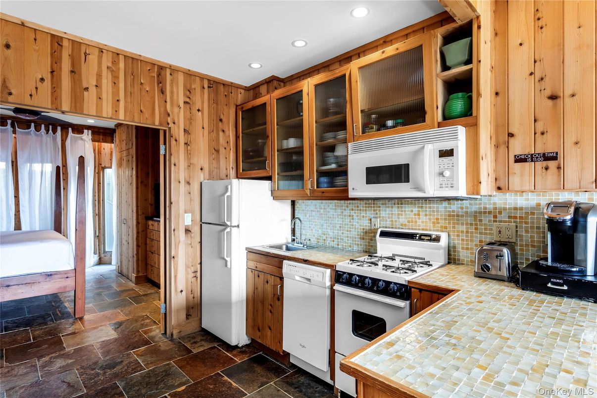 Interior, Kitchen, Recessed Lighting, Stainless Steel Appliances, Wooden Walls