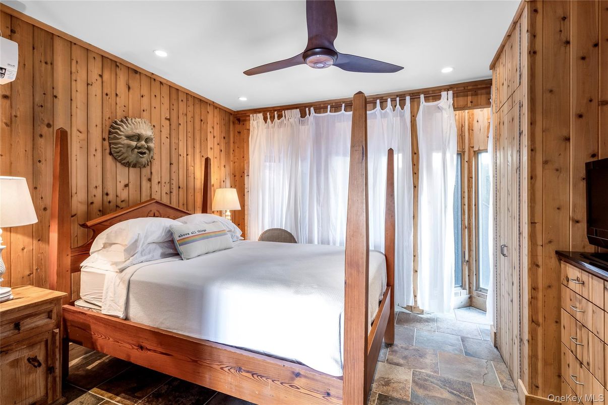 Bedroom, Interior, Recessed Lighting, Wooden Walls