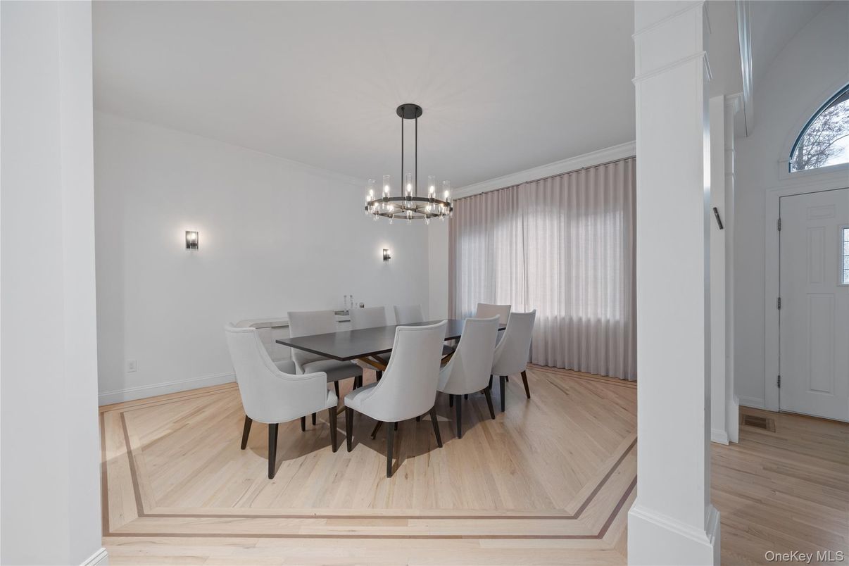 Dining room, Interior, Pendant Lights, Wood Texture Flooring