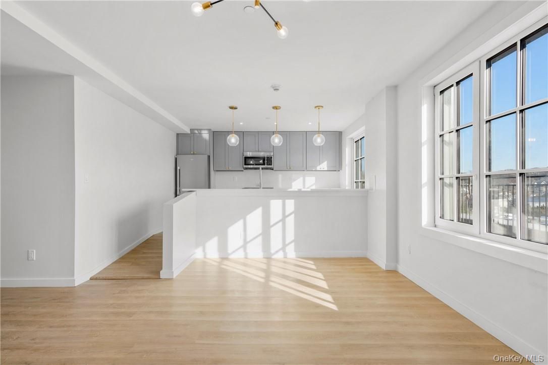 Interior, Kitchen, Pendant Lights, Stainless Steel Appliances, Wood Texture Flooring